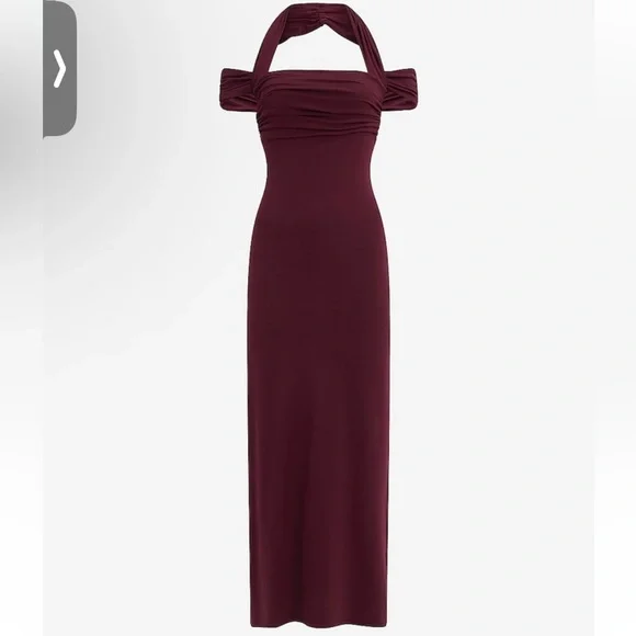 Express Burgundy Off-Shoulder Halter Dress - Picture 3 of 3